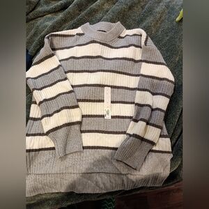 Kohl's Gray, Cream & Dark Gray Striped Crewneck Sweater